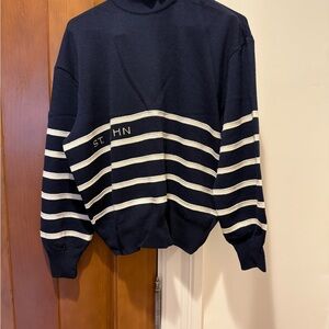 St. John Navy and White Striped Sweater